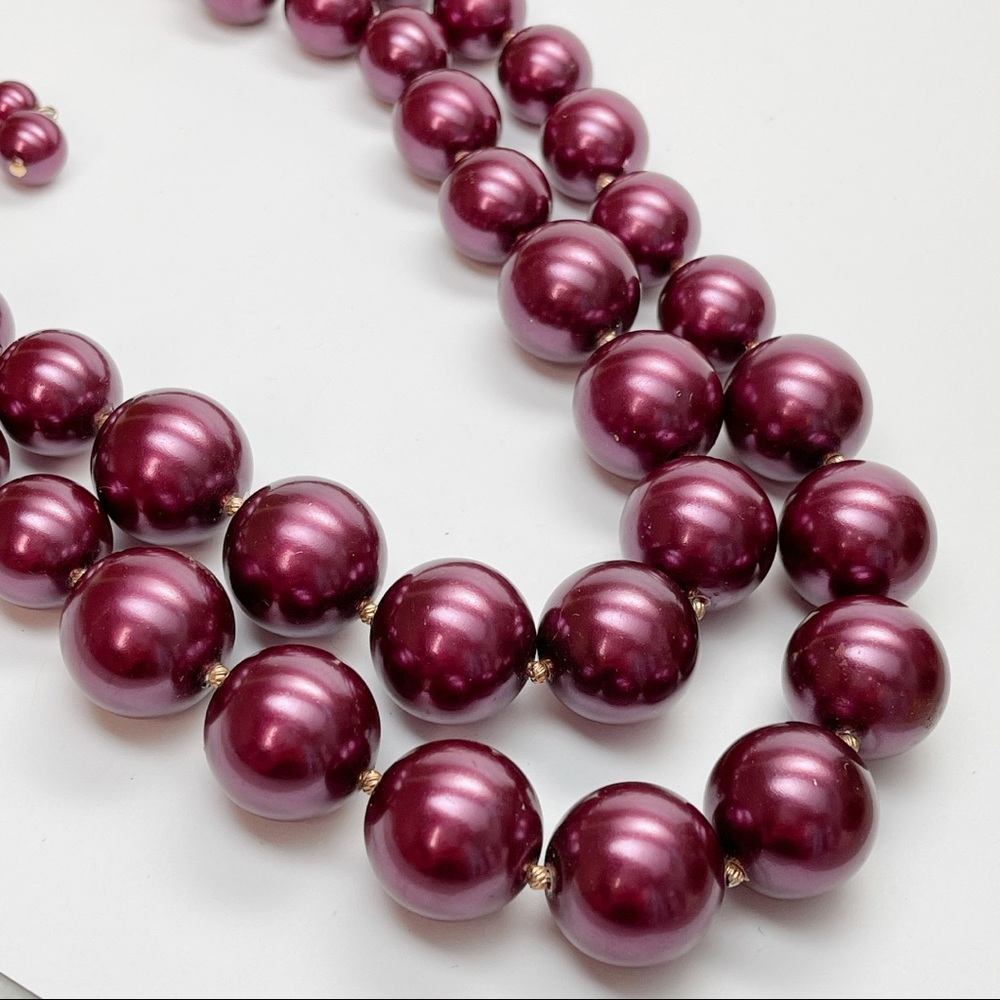 Vintage Plum Purple 2 Strand Faux Pearl Necklace